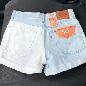 High waisted contrast jean shorts